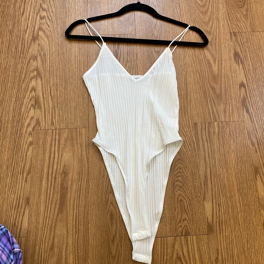 SHEIN White V-Neck Button Body Suit